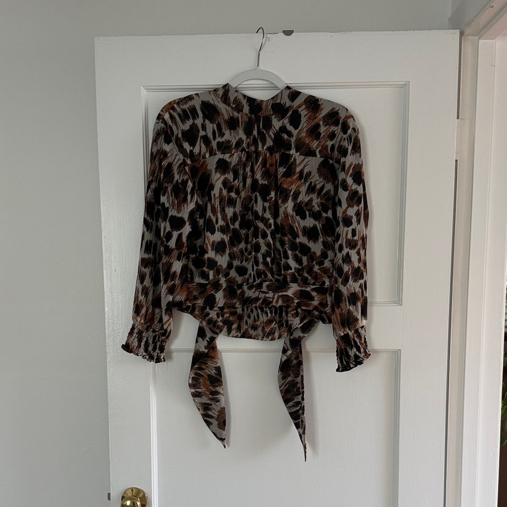 Nanushka Leopard-Print Tie-Front Blouse in Brown and Black